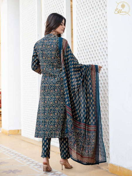 Cotton Motifs Kurta Set with Dupatta