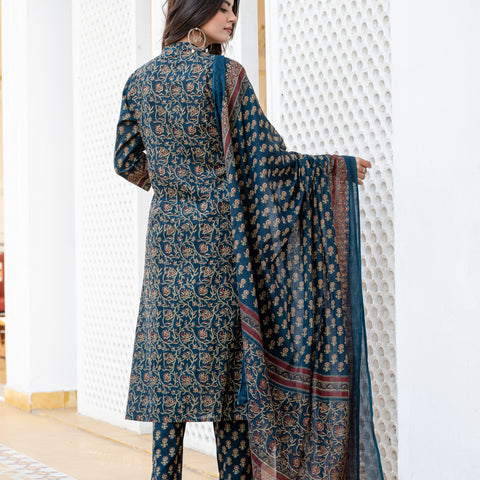 Cotton Motifs Kurta Set with Dupatta