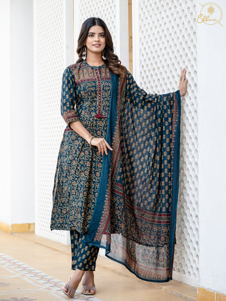 Cotton Motifs Kurta Set with Dupatta