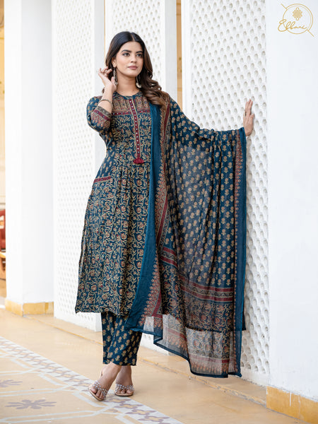 Cotton Motifs Kurta Set with Dupatta