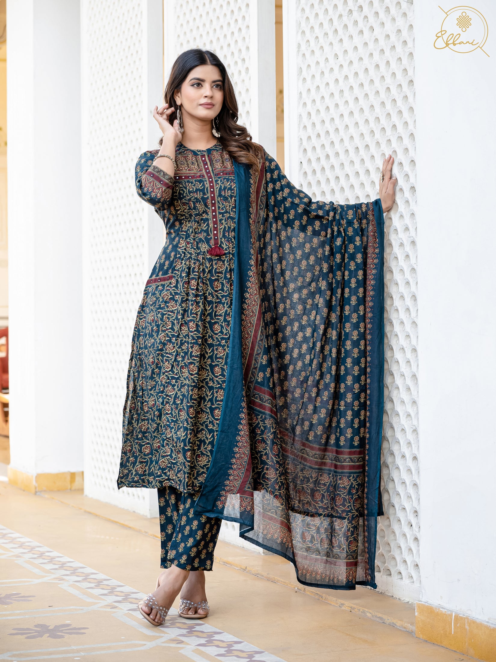 Cotton Motifs Kurta Set with Dupatta