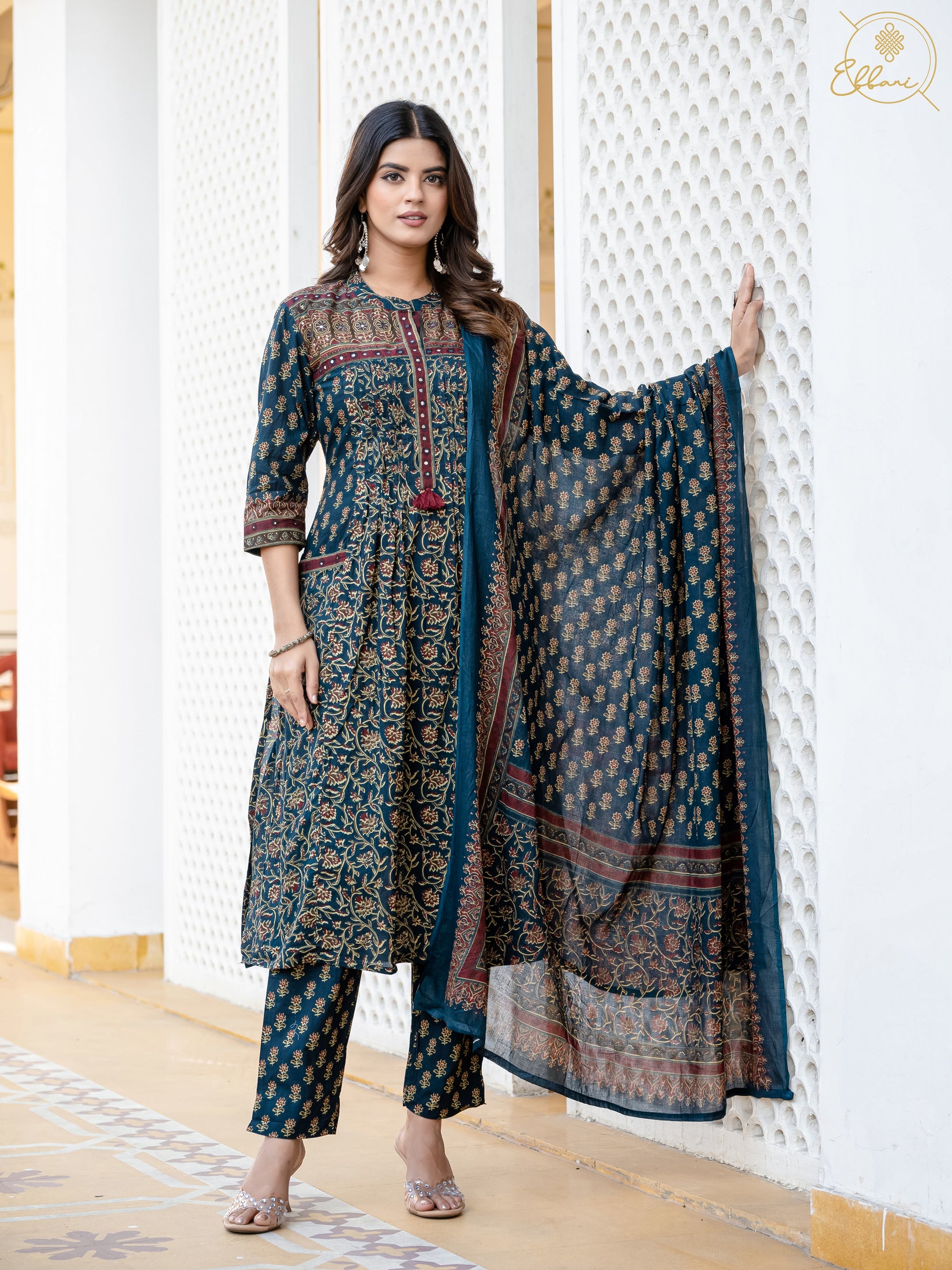 Cotton Motifs Kurta Set with Dupatta
