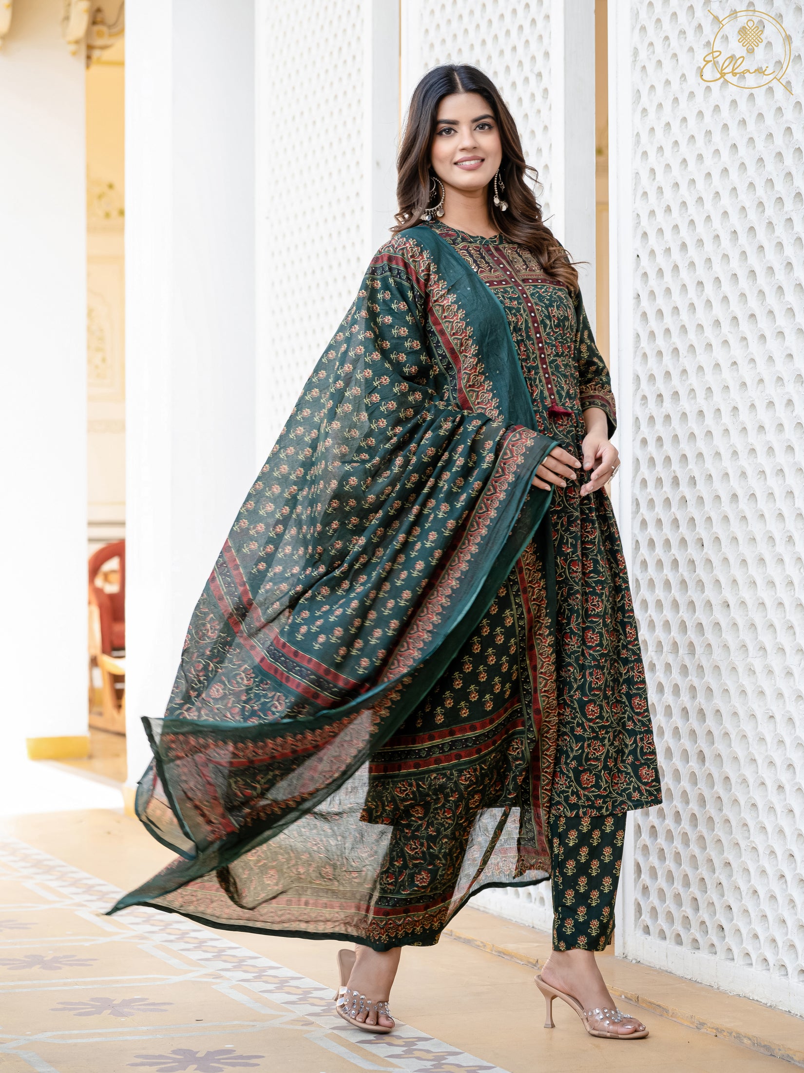 Cotton Motifs Kurta Set with Dupatta