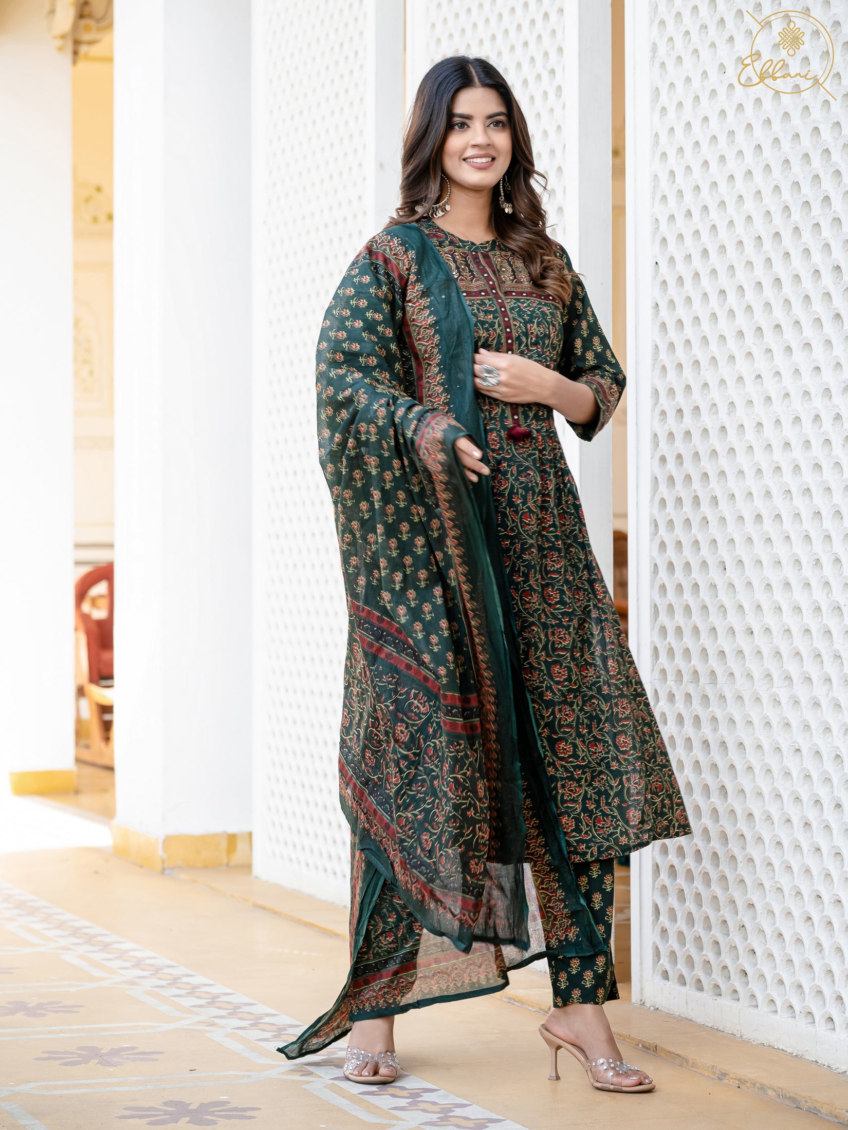 Cotton Motifs Kurta Set with Dupatta