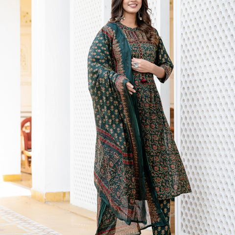 Cotton Motifs Kurta Set with Dupatta