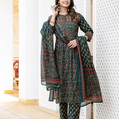 Cotton Motifs Kurta Set with Dupatta