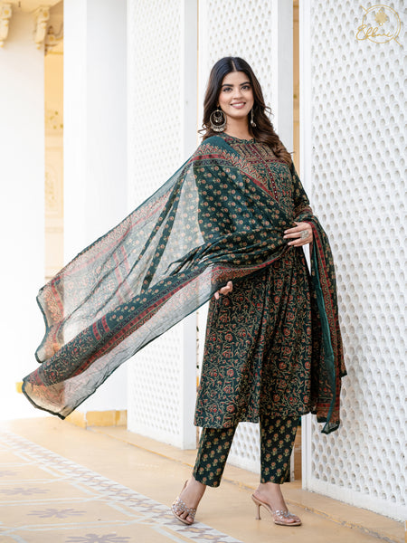 Cotton Motifs Kurta Set with Dupatta