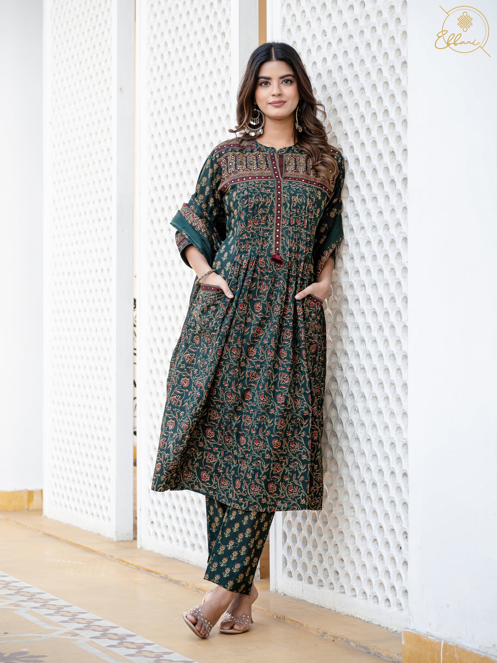 Cotton Motifs Kurta Set with Dupatta