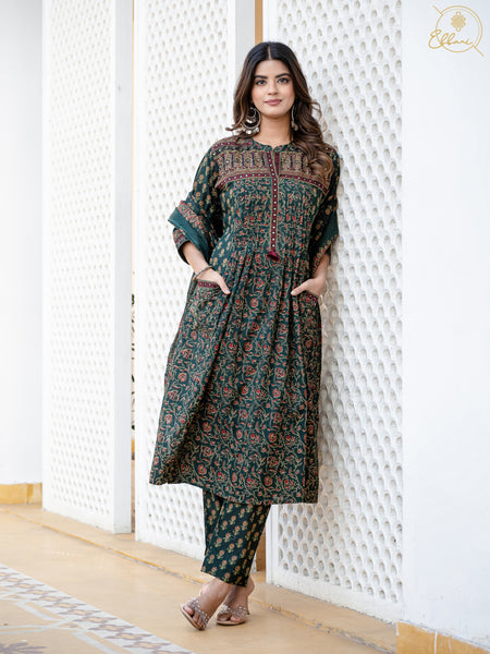 Cotton Motifs Kurta Set with Dupatta
