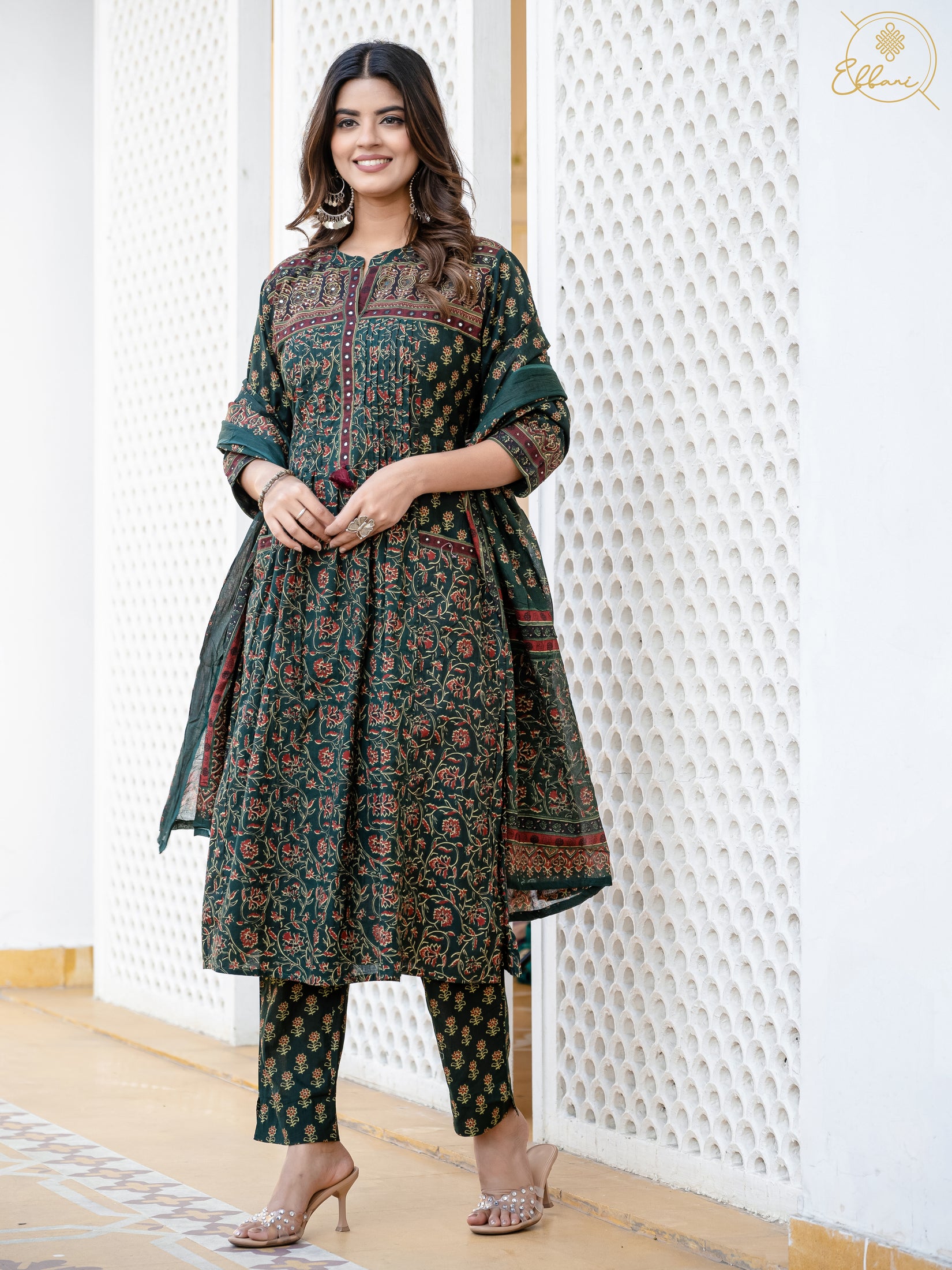 Cotton Motifs Kurta Set with Dupatta