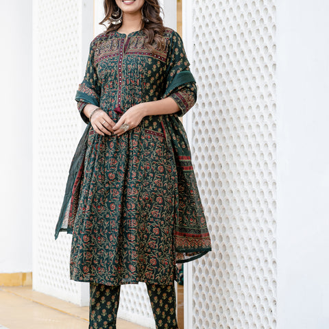Cotton Motifs Kurta Set with Dupatta