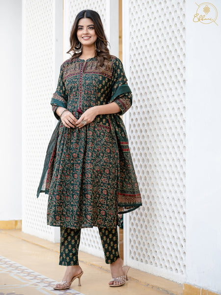 Cotton Motifs Kurta Set with Dupatta