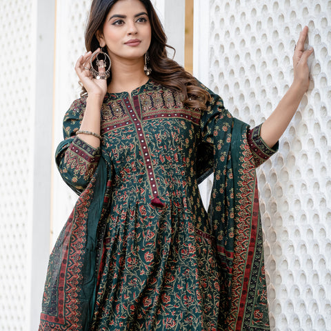 Cotton Motifs Kurta Set with Dupatta