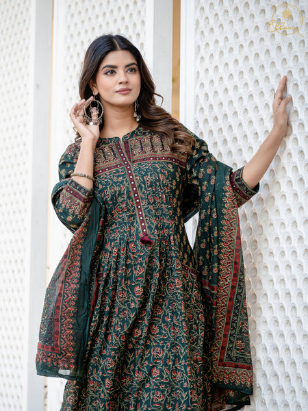 Cotton Motifs Kurta Set with Dupatta