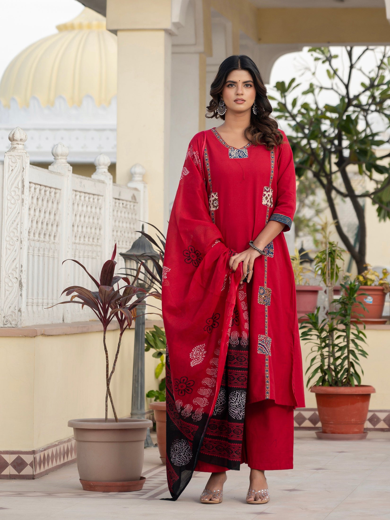 Cotton Rani Patch Work Kurta Set with Dupatta