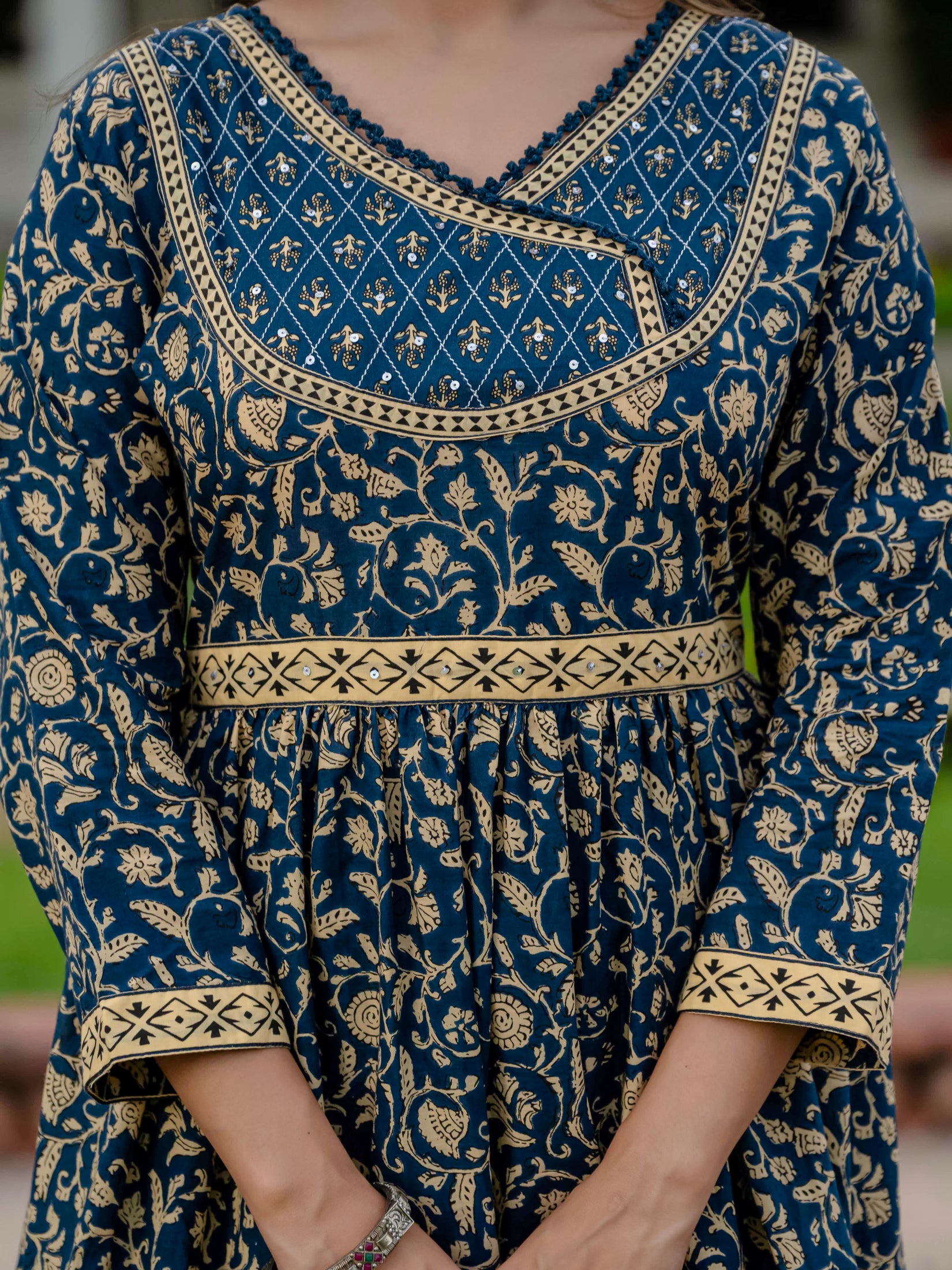 Cotton Blue Printed Kurta Set with Pants & Dupatta