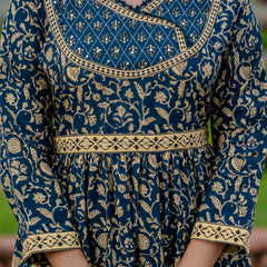 Ebbani Women’s Pure Cotton Ethnic Blue Printed Kurta Set with Pants & Dupatta