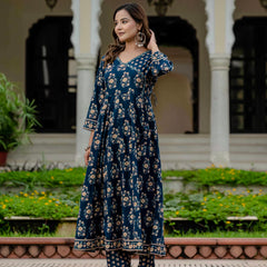 Ebbani Women’s Pure Cotton Floral Kurta Set with Pants & Dupatta