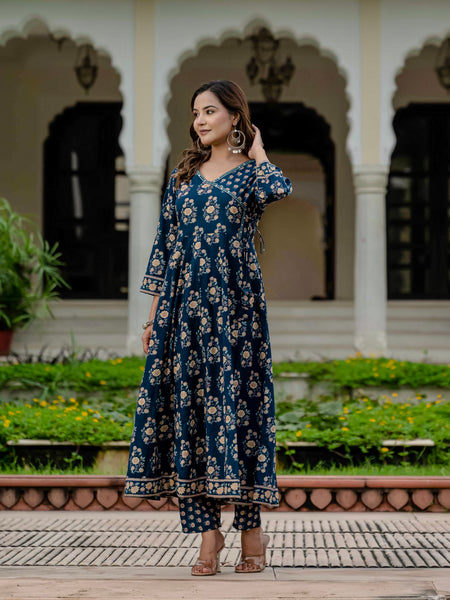 Ebbani Women’s Pure Cotton Floral Kurta Set with Pants & Dupatta