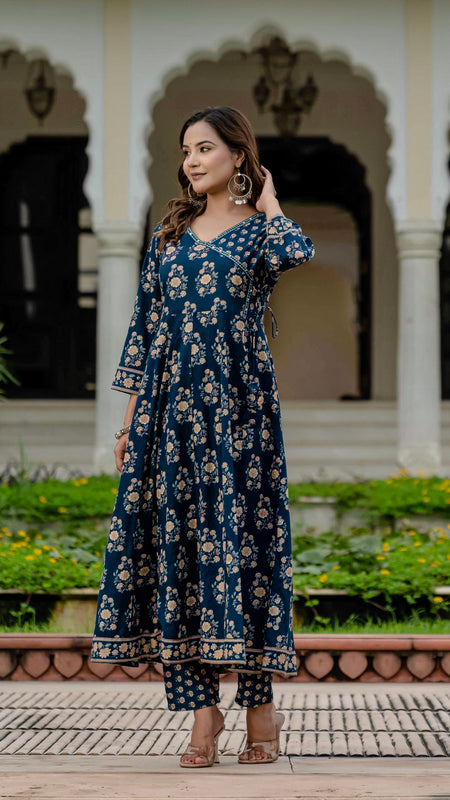 Ebbani Women’s Pure Cotton Floral Kurta Set with Pants & Dupatta