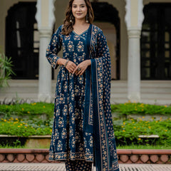 Ebbani Women’s Pure Cotton Floral Kurta Set with Pants & Dupatta