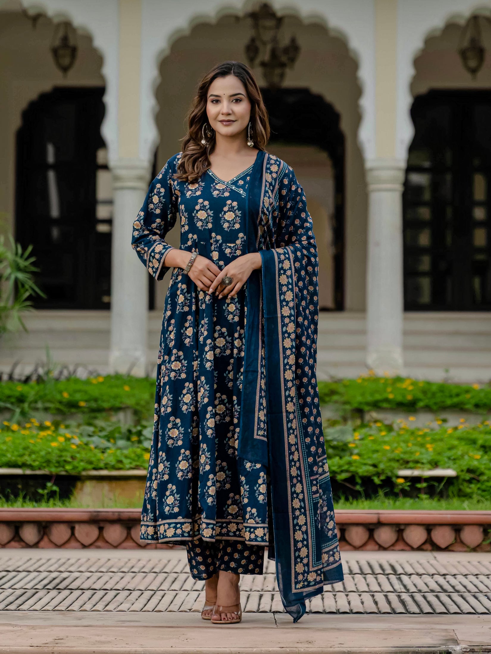 Ebbani Women’s Pure Cotton Floral Kurta Set with Pants & Dupatta