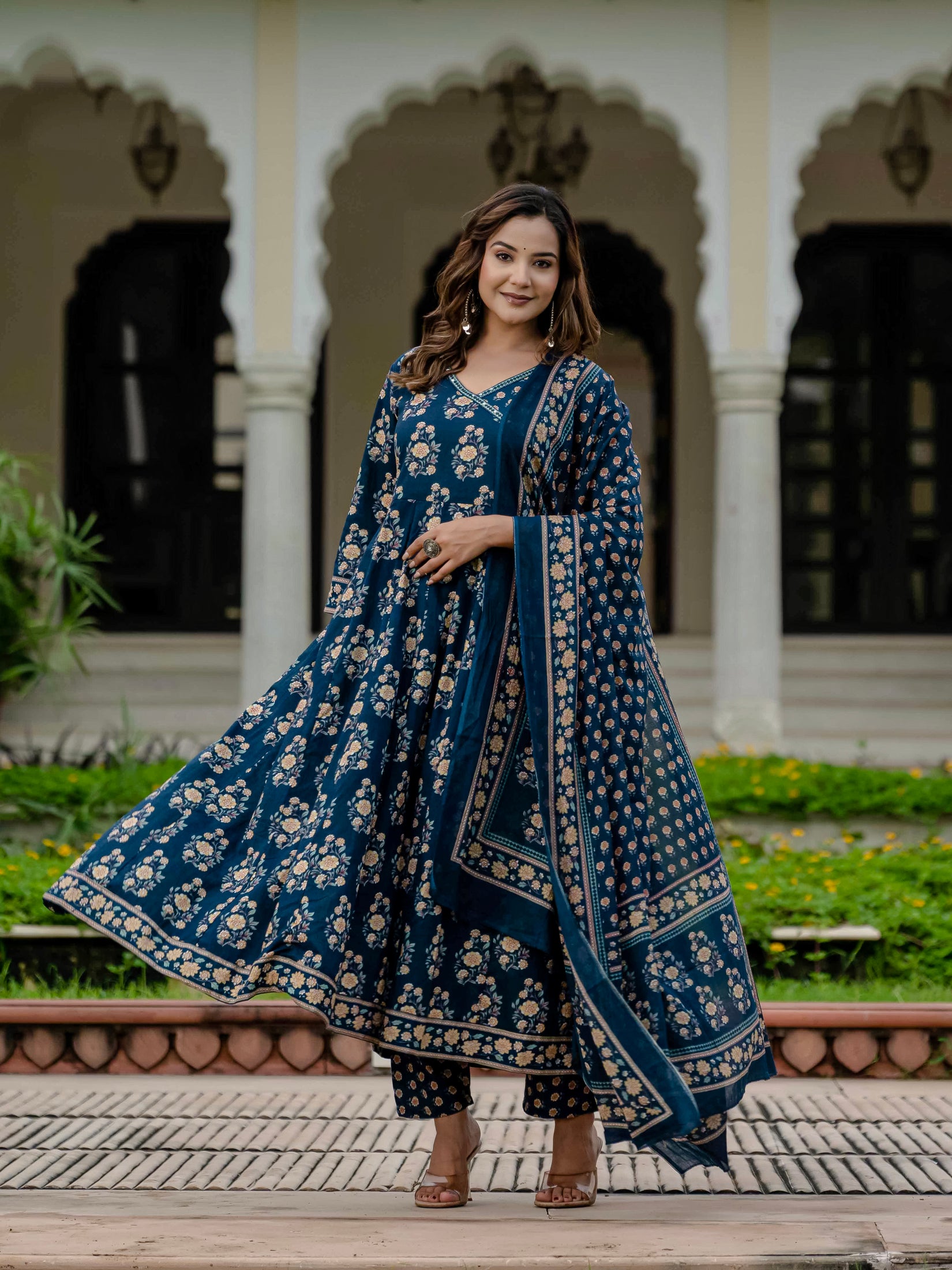 Ebbani Women’s Pure Cotton Floral Kurta Set with Pants & Dupatta
