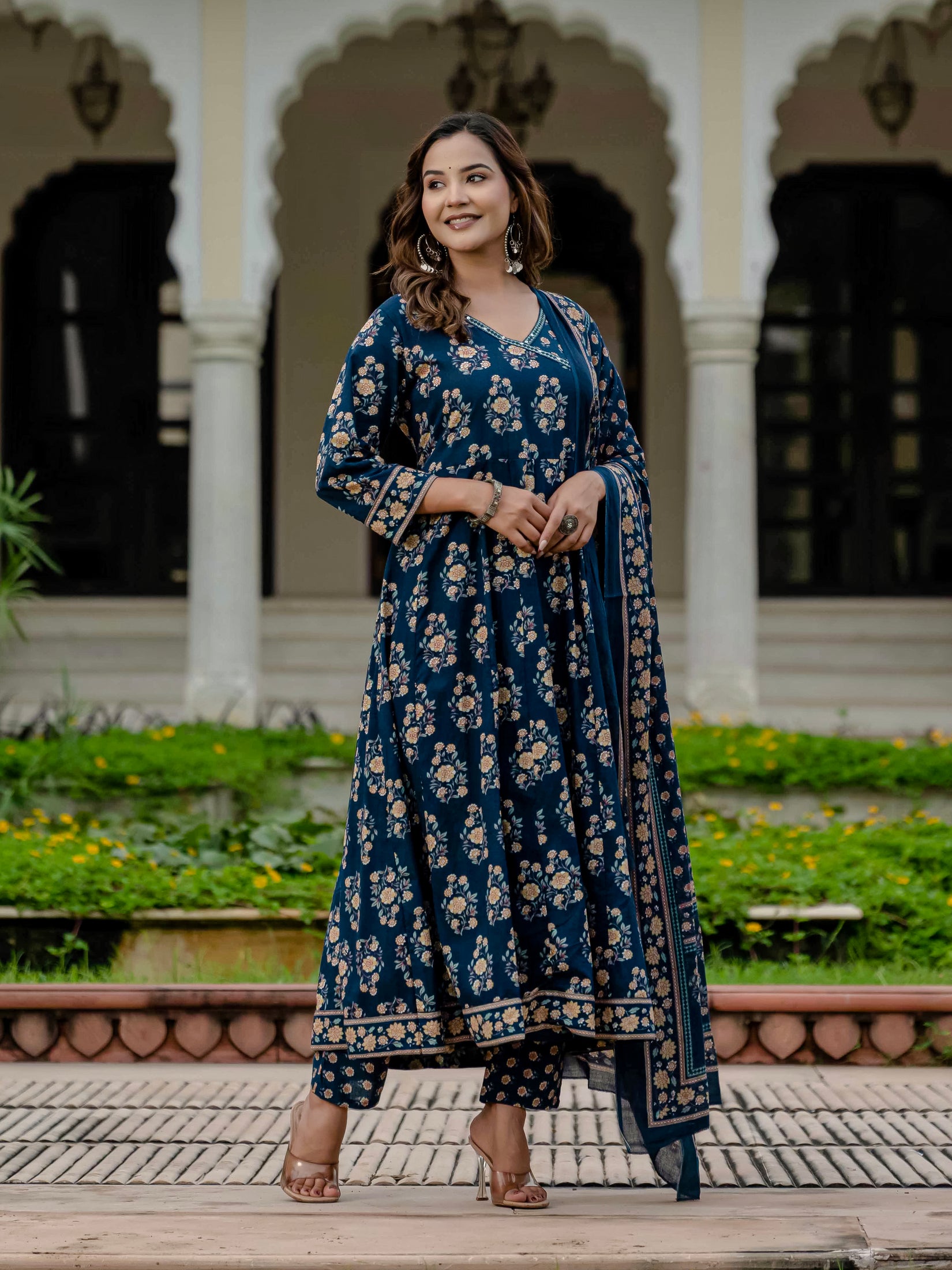 Ebbani Women’s Pure Cotton Floral Kurta Set with Pants & Dupatta