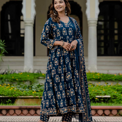 Ebbani Women’s Pure Cotton Floral Kurta Set with Pants & Dupatta
