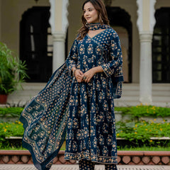 Ebbani Women’s Pure Cotton Floral Kurta Set with Pants & Dupatta