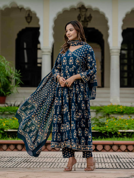 Ebbani Women’s Pure Cotton Floral Kurta Set with Pants & Dupatta