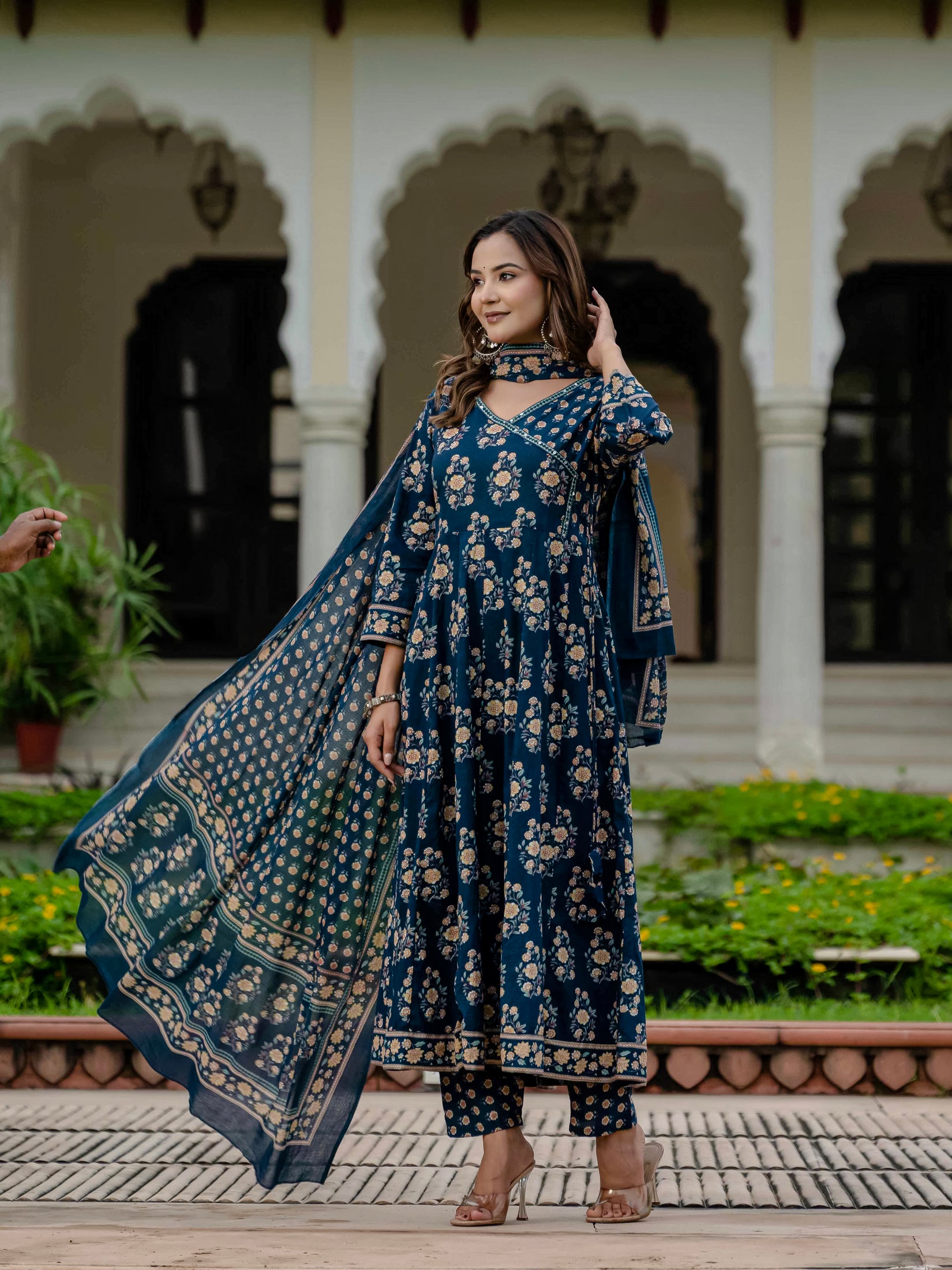 Ebbani Women’s Pure Cotton Floral Kurta Set with Pants & Dupatta