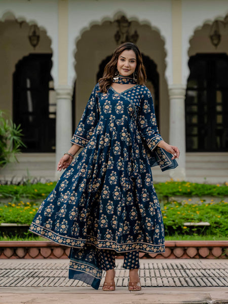 Ebbani Women’s Pure Cotton Floral Kurta Set with Pants & Dupatta