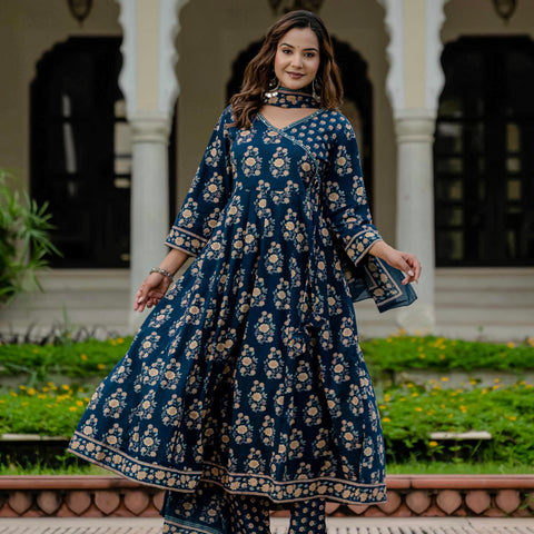 Ebbani Women’s Pure Cotton Floral Kurta Set with Pants & Dupatta