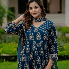 Ebbani Women’s Pure Cotton Floral Kurta Set with Pants & Dupatta