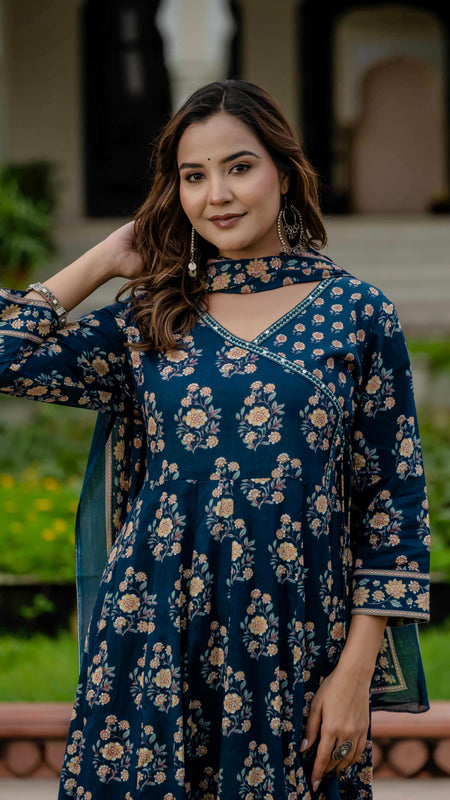 Ebbani Women’s Pure Cotton Floral Kurta Set with Pants & Dupatta