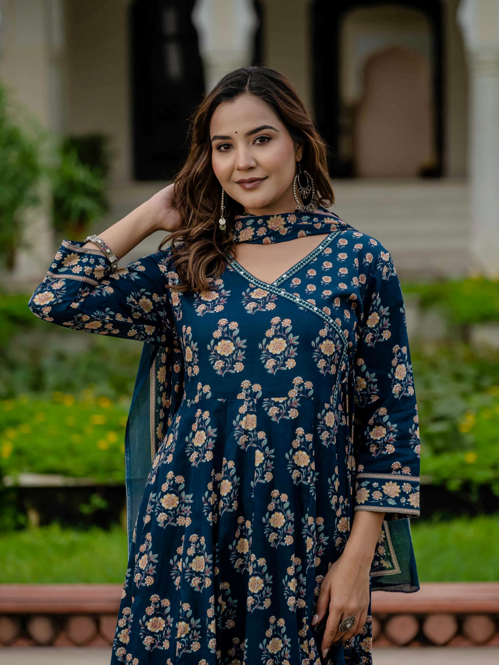 Ebbani Women’s Pure Cotton Floral Kurta Set with Pants & Dupatta