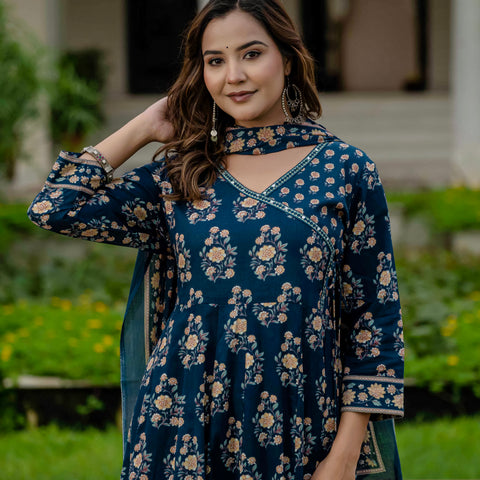 Ebbani Women’s Pure Cotton Floral Kurta Set with Pants & Dupatta