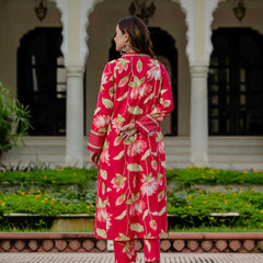 Ebbani Women’s Pure Cotton Pink Floral Kurta Set with Pants & Dupatta