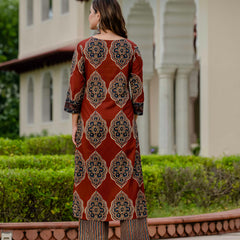 Ebbani Women’s Pure Cotton Ajrakh Printed Kurta Set with Pants & Dupatta