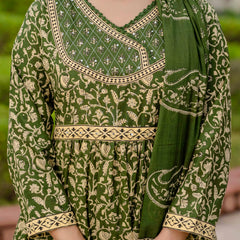 Ebbani Women’s Pure Cotton Ethnic Printed Green Kurta Set