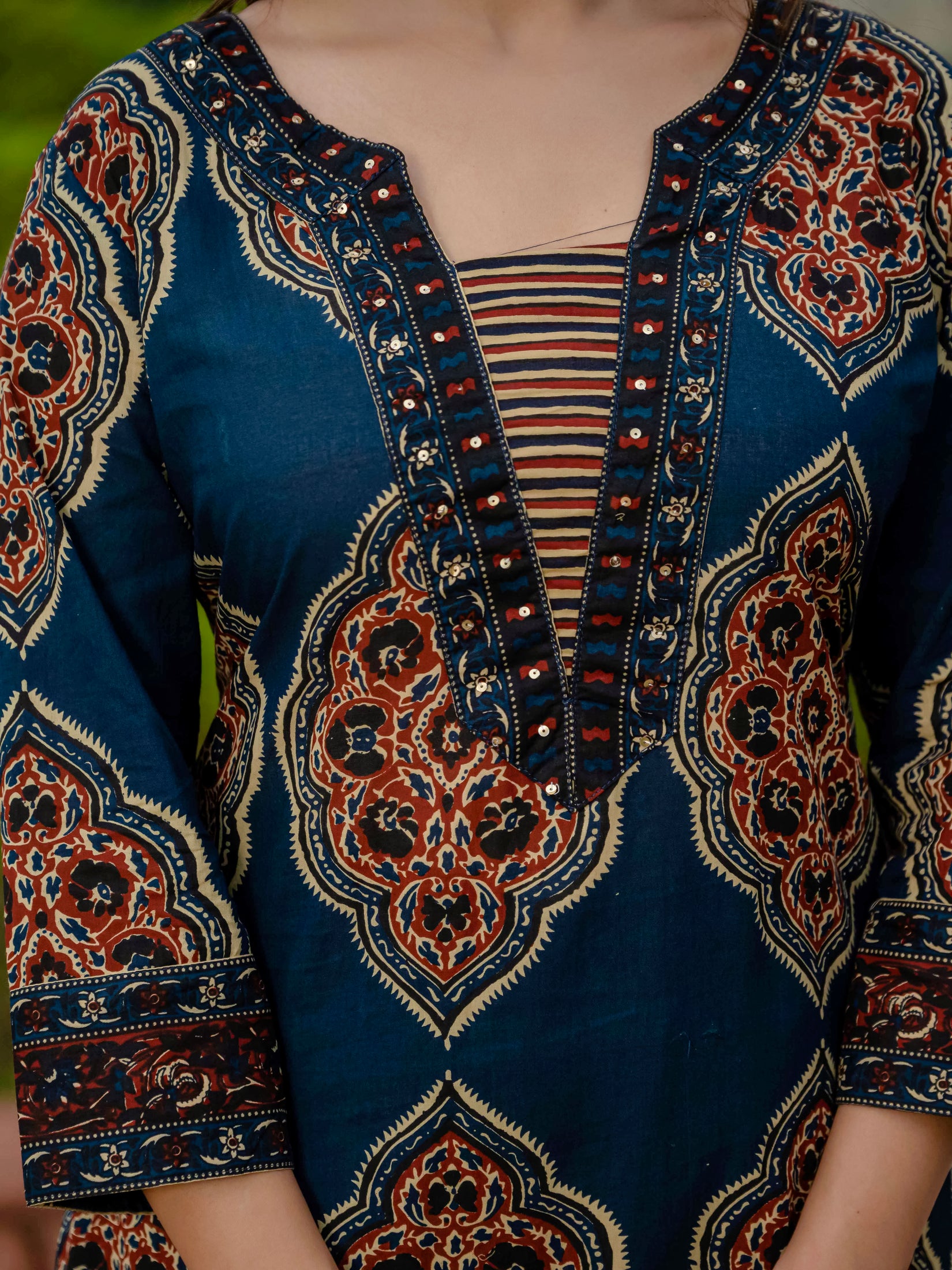 Ebbani Women’s Pure Cotton Ajrakh Printed Blue Kurta Set