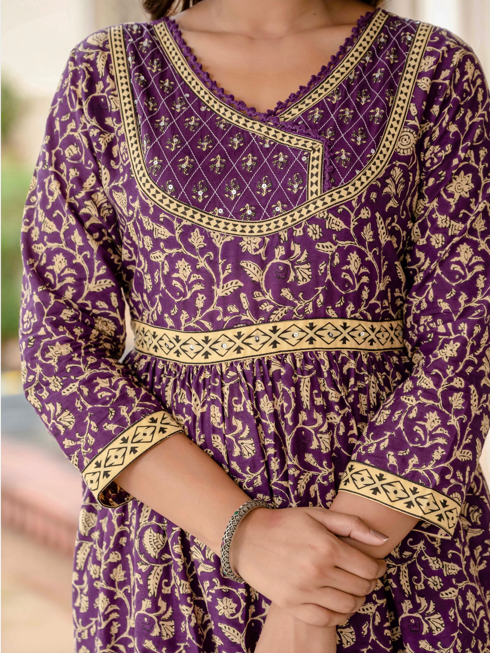 Ebbani Women’s Pure Cotton Purple Ethnic Printed Kurta Set with Pants & Dupatta
