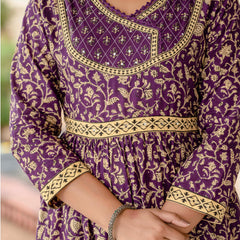 Ebbani Women’s Pure Cotton Purple Ethnic Printed Kurta Set with Pants & Dupatta