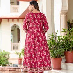 Ebbani Women’s Pure Cotton Pink Floral Kurta Set with Pants & Dupatta