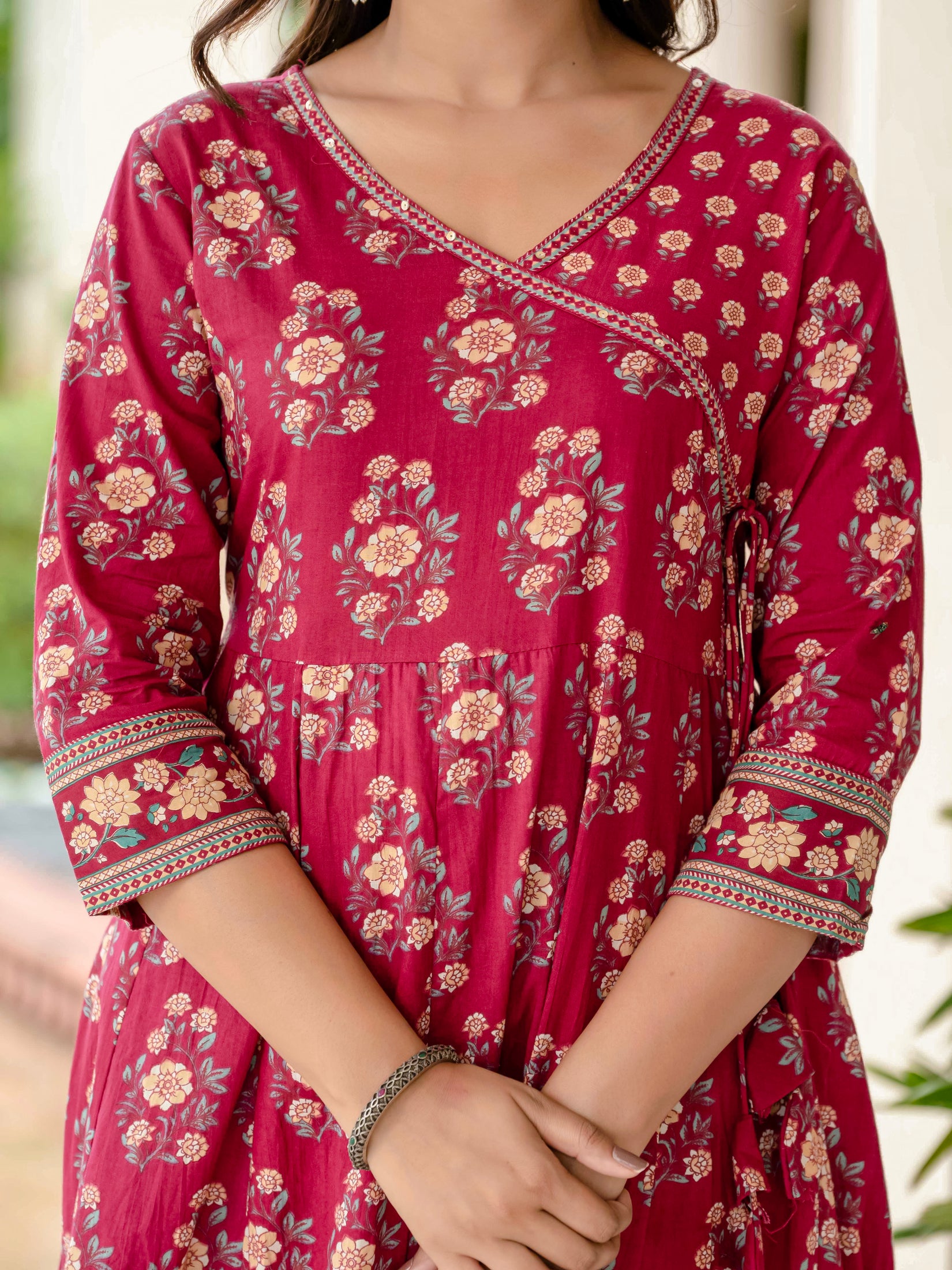 Ebbani Women’s Pure Cotton Pink Floral Kurta Set with Pants & Dupatta