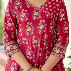 Ebbani Women’s Pure Cotton Pink Floral Kurta Set with Pants & Dupatta