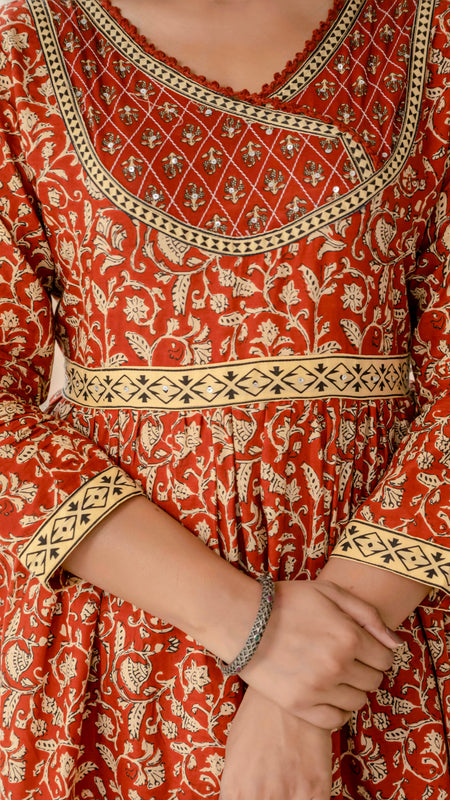 Ebbani Women’s Ethnic Printed Rust Floral Cotton Kurta Set with Dupatta