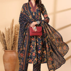 Ebbani Women’s Cotton Floral Blue Kurta Set with Dupatta