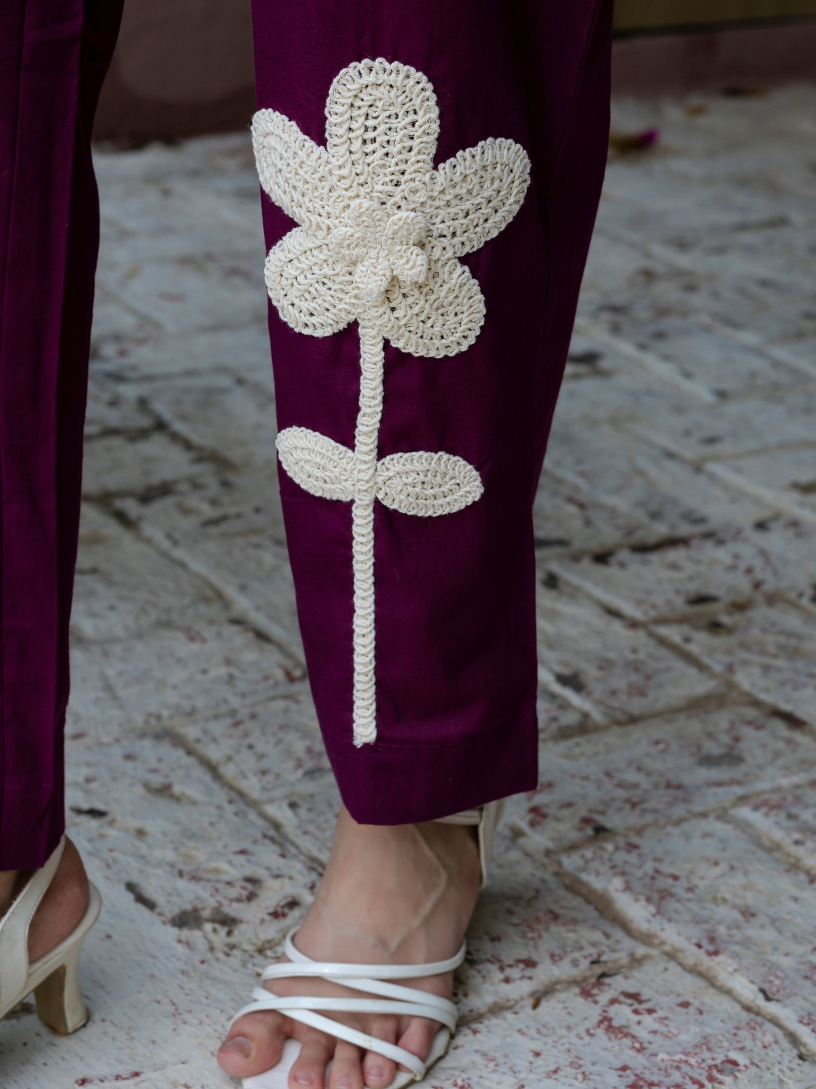 Women Purple  Embroidered Thread Work Pure Cotton coord set